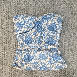 Sachin & Babi Blue & White Strapless Floral Bustier Top